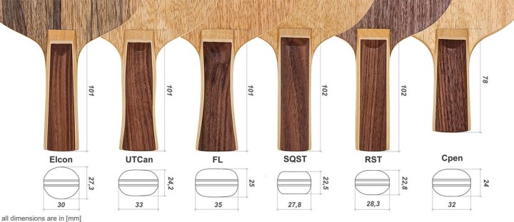 Table tennis blade handle types